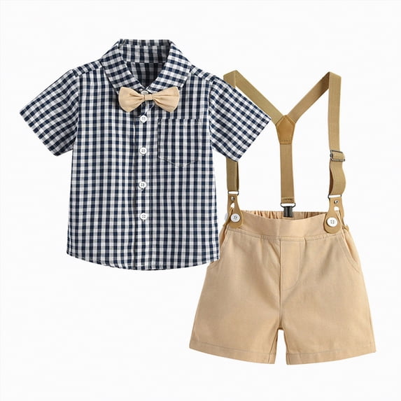 Xudanell First Birthday Outfit Boy Baby Boy Clothes Solid Color Short Sleeve Adjustable Shorts Birthday Gentle Set with Tie