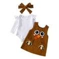 thumbnail image 1 of Xudanell First Birthday Outfit Girl Cute Halloween Baby Outfits Ruffle Pumpkin Frill Long Sleeve Overall Dress Set with Headband Brown 0-3 Months, 1 of 6