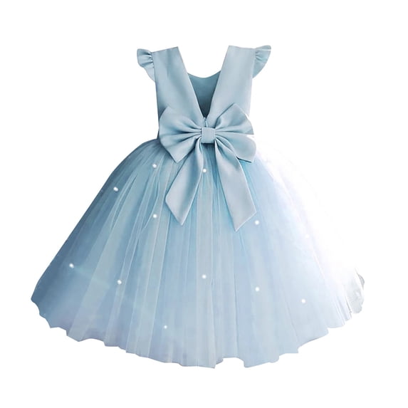 Xudanell Flower Girls Dress Wedding Satin Dresses Princess Birthday Party Prom Ball Gown (Blue, 18-24 Months)
