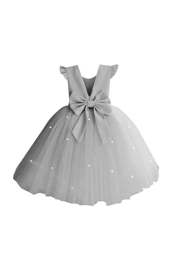 Flower Girls Dress Wedding Satin Dresses Princess Birthday Party Prom Ball Gown (Grey, 18-24 Months)