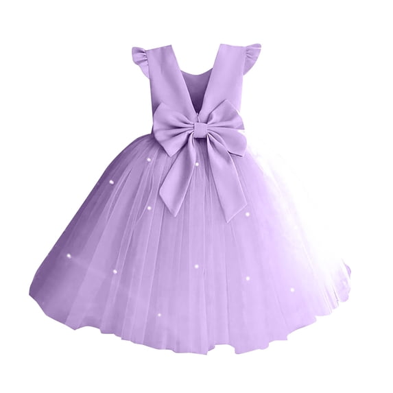 Xudanell Flower Girls Dress Wedding Satin Dresses Princess Birthday Party Prom Ball Gown (Light Purple, 18-24 Months)