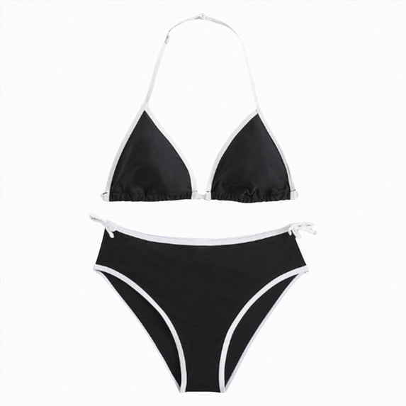 Xudanell Girl's 2 Piece Graphic Starfish Bathing Suit Halter Triangle Swimsuit Cute Beachwear Bikini Sets (16-17 Years,Black)