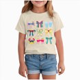 thumbnail image 1 of Xudanell Girl's Graphic Print Tee Shirt Round Neck Short Sleeve T Shirts Summer Cute Trendy Tops (Beige, 18-24 Months), 1 of 4