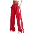 thumbnail image 1 of Xudanell Girls Baggy Cargo Pants, Kids Boys Y2k Striped Wide Leg Track Pants, Elastic High Waist Parachute Trousers Sweatpants for 11-12 Years, 1 of 5
