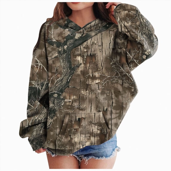 Xudanell Girls Camo Hoodie Toddler Oversized Hooded Sweatshirt Camouflage Casual Pullover Tops with Pockets (2-3 Years, Dark Gray)