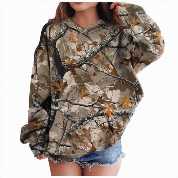 Xudanell Girls Camo Hoodie Toddler Oversized Hooded Sweatshirt Camouflage Casual Pullover Tops with Pockets (5-6 Years, Brown)