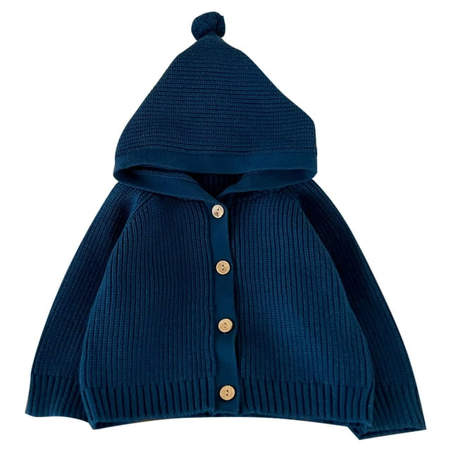 Xudanell Girls Cardigan Sweater School Uniforms Toddler Long Sleeve Button Knit Solid Sweaters Tops (Blue,6-12 M)