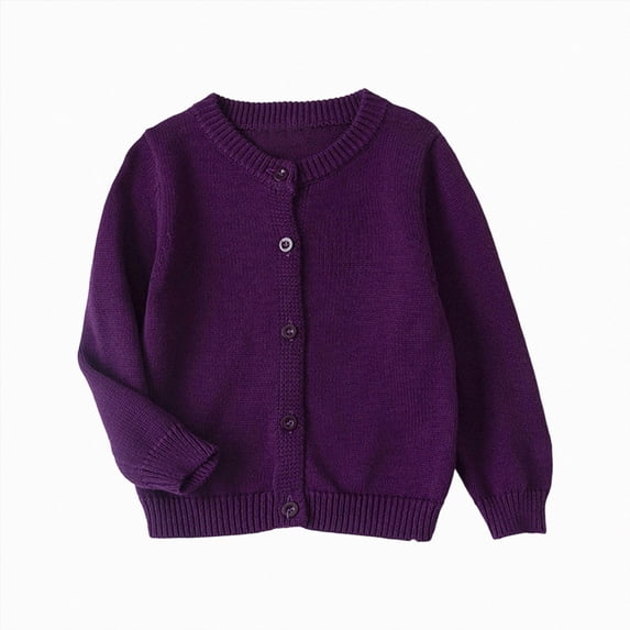 Xudanell Girls Cardigan Sweater School Uniforms Toddler Long Sleeve Button Knit Solid Sweaters Tops (Purple, 3-4 Years)