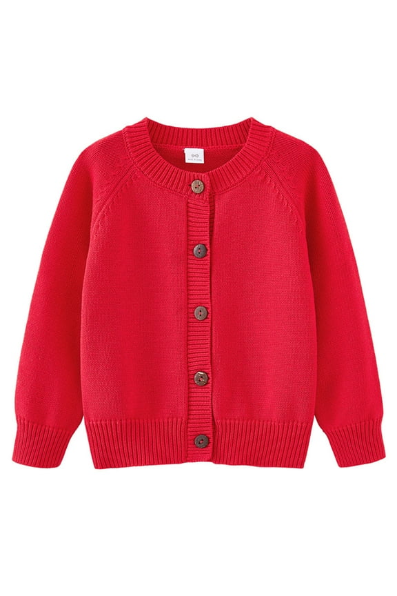 Girls' Cardigan with Button Loose Long Sleeve Sweaters Uniforms Kids Solid Knit Sweater Outerwear (Red,4-5 Y)