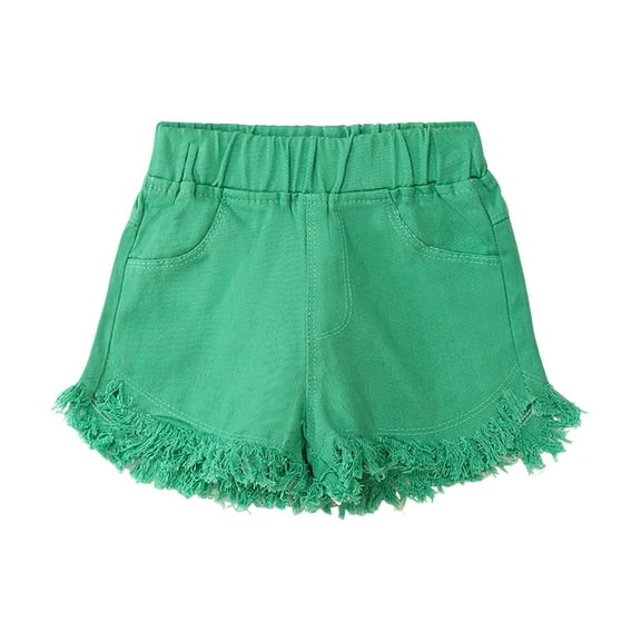 Xudanell Girls Denim Shorts Candy Color Summer Shorts External Wear Thin Toddler Girl Jean Shorts Green 5-6 Years