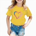 thumbnail image 1 of Xudanell Girls Graphic Tees Round Neck Summer Casual T Shirt for Little Girls Short Sleeve with Heart Shaped Butterfly Print Yellow 3-4 Years, 1 of 5