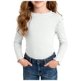 thumbnail image 1 of Xudanell Girls Lettuce Edge Trim Crewneck Long Sleeve Slim Fit Shirt Toddler Basic Ribbed Knit Tee Ruffle Shoulder Tops Size 5-6 Years, 1 of 9