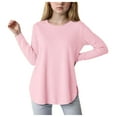 thumbnail image 1 of Xudanell Girls Long Sleeve Shirts Kids Curve Hem Side Slit Soft Tunic Tops T-Shirts Size 8-9 Years, 1 of 5