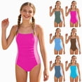 thumbnail image 1 of Xudanell Girls One Piece Swimsuit Color Block Shoulder Bathing Suit Cut Out Swimwear (Dark Green, 13-14 Years), 1 of 6