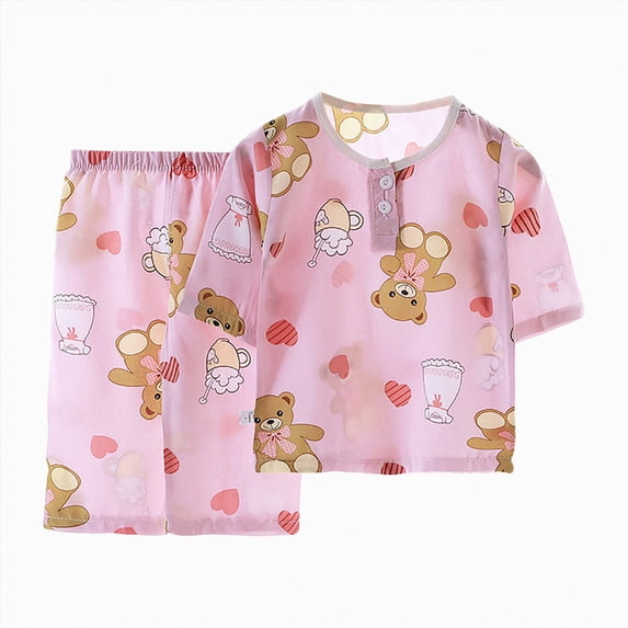 Xudanell Girls Pajamas Summer Short Sets Mermaid Sleepwear Cotton Toddler Pjs Clothes (4-5 Years,Pink)