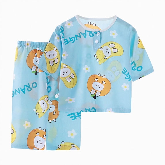 Xudanell Girls Pajamas Summer Short Sets Mermaid Sleepwear Cotton Toddler Pjs Clothes (4-5 Years,Sky Blue)