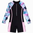 thumbnail image 1 of Xudanell Girls Rash Guard Swimsuit One Piece Short Sleeve Front Zipper Swimwear UPF 50+ Bathing Suits (Black, 11-12 Years), 1 of 9