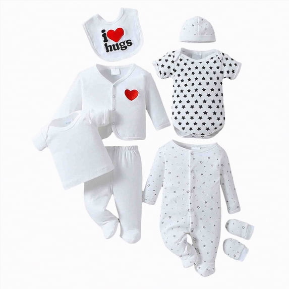 Xudanell Girls Summer Outfits Full Baby Outfit Set Clothes Top Jumpsuit Pants Hat Bib Towel Gloves Eight Piece Set