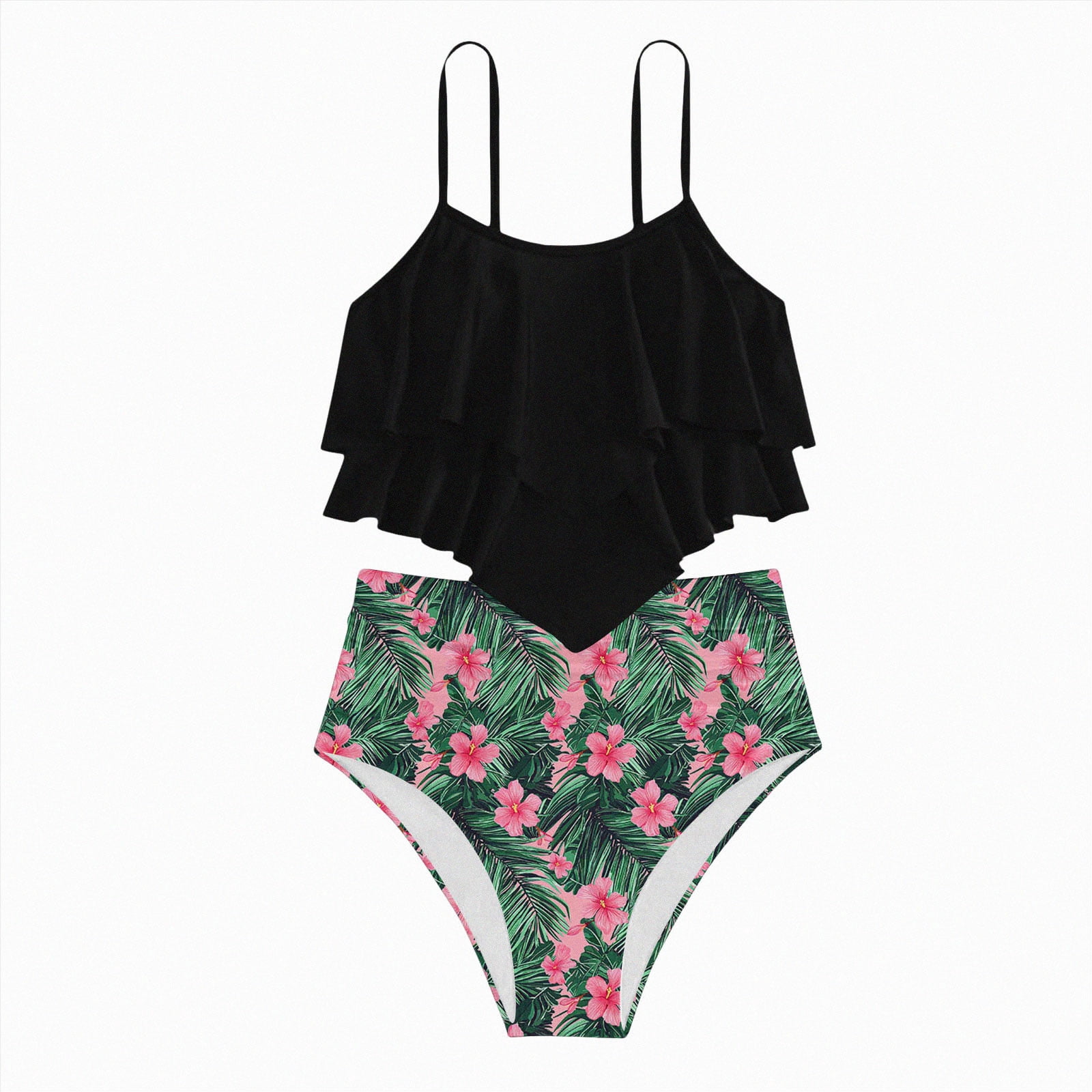 Xudanell Girls Swimsuit 2 Piece Bikini Set Tiered Ruffled Bathing Suit ...