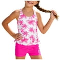 thumbnail image 1 of Xudanell Girls Swimsuit 2 Piece Criss Cross Girls Tankini Swimsuit Printed Swim Shorts Girl Bathing Suit for 7-14Y (Hot Pink, 9-10 Years), 1 of 9
