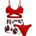 thumbnail image 1 of Xudanell Girls Swimsuit 3 Piece Bathing Suit Criss Cross Bikini Set Girls' Swimwear with Shorts 7-16T (Red, 12-13 Years), 1 of 2