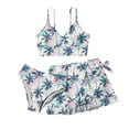 thumbnail image 1 of Xudanell Girls Swimsuits 3 Piece Bathing Suit Allover Printed Criss Cross Bikini Set with Cover Up Skirt Beach Swimwear 7-16 Years (Light Pink, 13-14 Years), 1 of 4