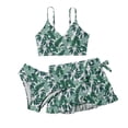 thumbnail image 1 of Xudanell Girls Swimsuits 3 Piece Bathing Suit Allover Printed Criss Cross Bikini Set with Cover Up Skirt Beach Swimwear 7-16 Years (Green, 8-9 Years), 1 of 4