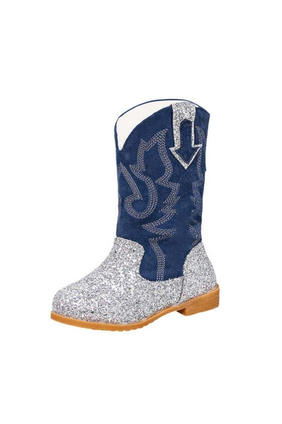 Girls Toddler Boots Mid Calf Girls Boots Glitter Cowboy Kid Riding Shoes for Party Birthday