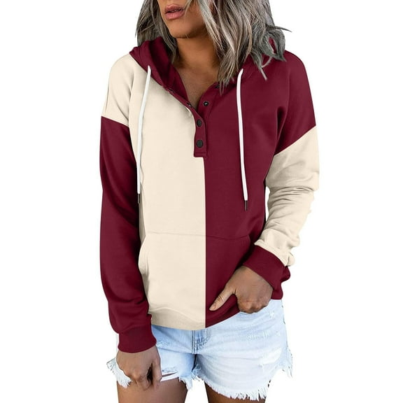 Xudanell Graphic Hoodie Womens Oversized V Neck Hoodie Casual Long Sleeve with Pocket for Winter Comfort Brick Red M