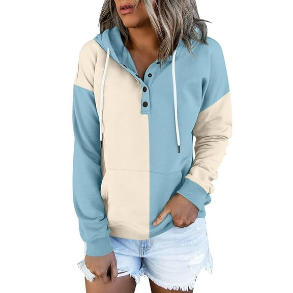 Xudanell Graphic Hoodie Womens Oversized V Neck Hoodie Casual Long Sleeve with Pocket for Winter Comfort Sky Blue XL