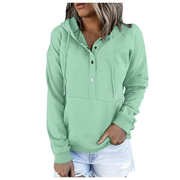 Xudanell Graphic Hoodies Button Hooded Sweatshirt Casual Womens Sweater with Pocket Long Sleeve Oversized Sweatshirts Mint Green S