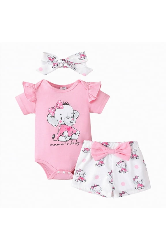 Half Birthday Outfit Baby Girl Sweet Print Summer Short Sleeve Romper Shorts Headbands Jumpsuit Outfits Clothes 3pcs