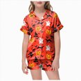 thumbnail image 1 of Xudanell Halloween Pajamas Girl Fall Costume Graphic Button Up Sleepwears Loungewear 2 Piece Top and Shorts Pjs Sets for 2-13 Years Teens, 1 of 5