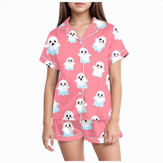 Xudanell Halloween Pajamas for Girls Cute Short Sleeve Top Shorts PJs Sleepwear