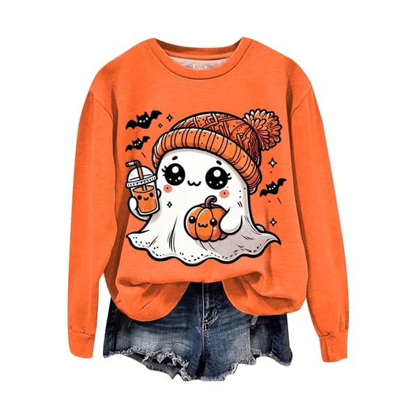 Xudanell Halloween Shirts for Women Round Neck Fit Plus Size Sweatshirts for Women Athletic Clothes Workout Shirts
