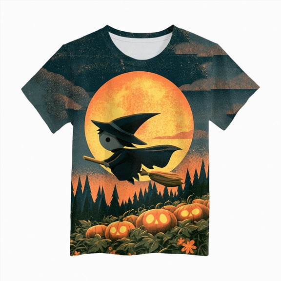 Xudanell Halloween Tee Shirts for Kids Boys Girls Pumpkin Tops Short Sleeve Shirt Trendy Casual Tee Comfortable Base Layer Outwear