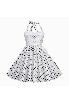 Halter Pinup Dresses for Girls 50s Pin up Dress Girls Retro Dress 1950s Vintage Dress Kids A 50's Polka Dot Dress (White, 7-8 Years)