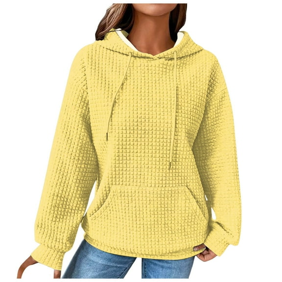 Xudanell Hoodies for Girls Cotton Hoodie Warm Print Pullover Pockets Outwear Crew Neck Sweatshirts Women Yellow L