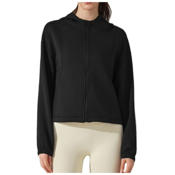 Xudanell Hoodies for Teen Girls Zipper Cardigan Yoga Jacket Women Autumn and Winter Hooded Zip up Top Woman Clothes Black L