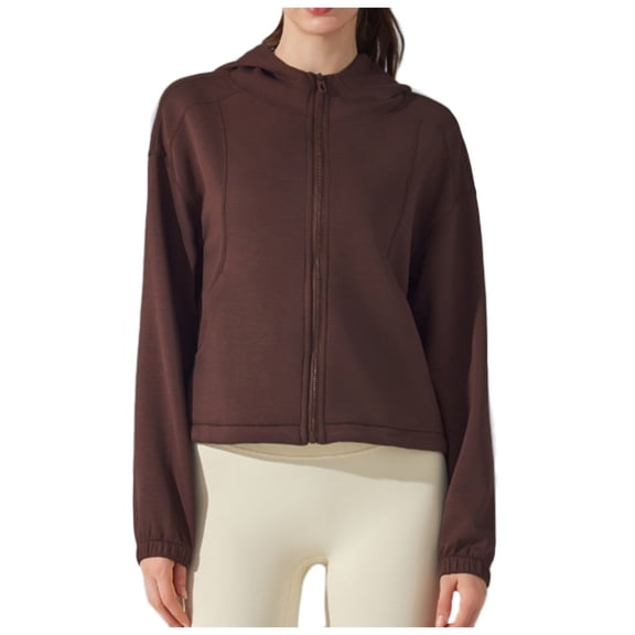 Xudanell Hoodies for Teen Girls Zipper Cardigan Yoga Jacket Women Autumn and Winter Hooded Zip up Top Woman Clothes Coffee L