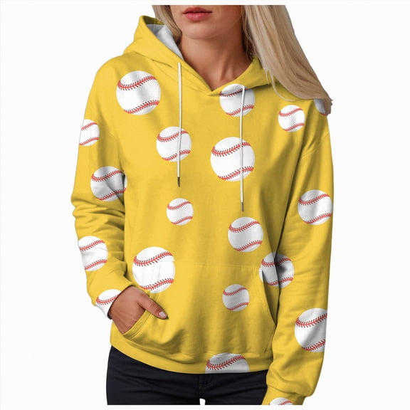 Xudanell Hoodies for Women Baseball Printed Womens Pullover Sweatshirt Drawstring Pocket Long Sleeve Fall Clothes