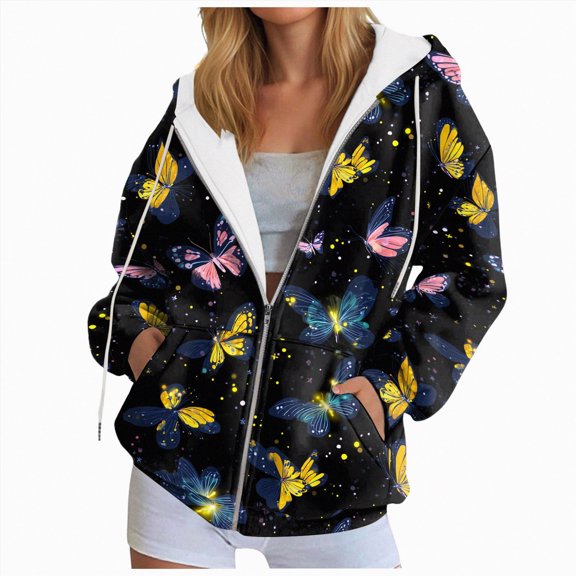 Xudanell Hoodies for Women Plus Size Sweatshirt Graphic Womens Zip up Hoodies with Pocket Contrast Stitching