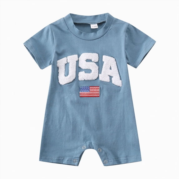 Xudanell Infant Baby Boy Girl Clothing USA Flag Jumpsuit Short Sleeve Romper Newborn 4th of July Outfit One Piece Clothes (0-3 Months3, Blue)