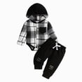 thumbnail image 1 of Xudanell Infant Baby Fall Clothes Boy Girl Plaid Hoodie Sweatshirt Romper Flannel Tops+ Sweatpants Festival Outfits (Black,1-3 Months), 1 of 8