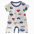 thumbnail image 1 of Xudanell Infant Boys Cotton Rompers Cartoon Jumpsuit Clothes 1-12M Crawling Clothes Summer Thin Short Sleeve Bodysuit (Blue,9-12 Months), 1 of 6