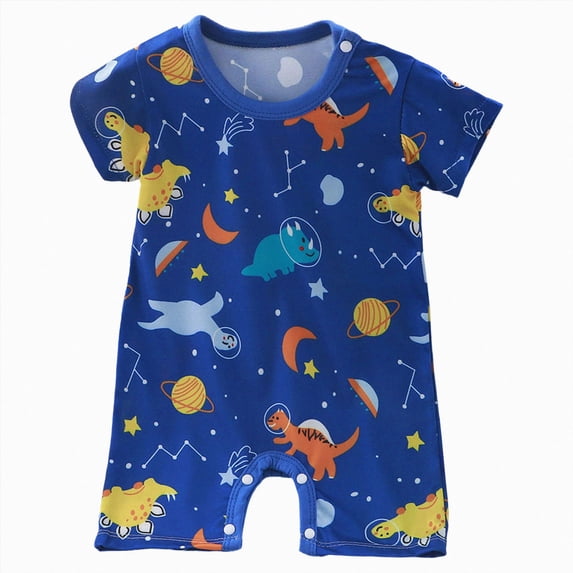 Xudanell Infant Boys Cotton Rompers Cartoon Jumpsuit Clothes 1-12M Crawling Clothes Summer Thin Short Sleeve Bodysuit (Dark Blue,3-6 Months)