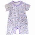 thumbnail image 1 of Xudanell Infant Boys Cotton Rompers Cartoon Jumpsuit Clothes 1-12M Crawling Clothes Summer Thin Short Sleeve Bodysuit (Light Purple,9-12 Months), 1 of 6