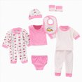 thumbnail image 1 of Xudanell Infant Outfits for Girls Short Sleeve Baby Clothes 8 Piece Set Romper Pants Headband Socks Bib Newborn Pink 0-3 Months, 1 of 7