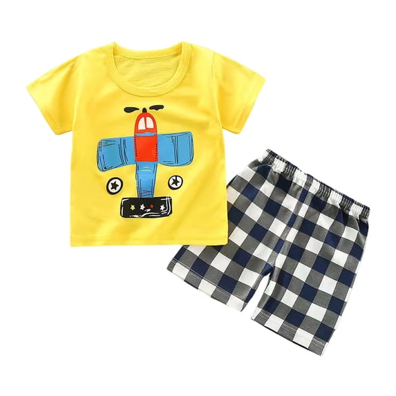 Xudanell Infant Toddler Baby Boy Clothes Outfits,2 Pieces Cute Summer Short Sleeves T-Shirt Tops+Shorts Set (Yellow, 12-18 Months)