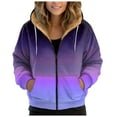 thumbnail image 1 of Xudanell Jackets for Women Warm Hooded Jacket Gradient Zipper Hoodie Drawstring Jacket Lined Plush Women Fashion Hoodies Purple XL, 1 of 7